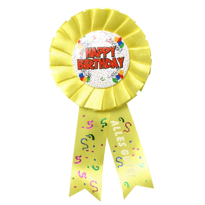 Rosette Happy Birthday  gelb-bunt  *)