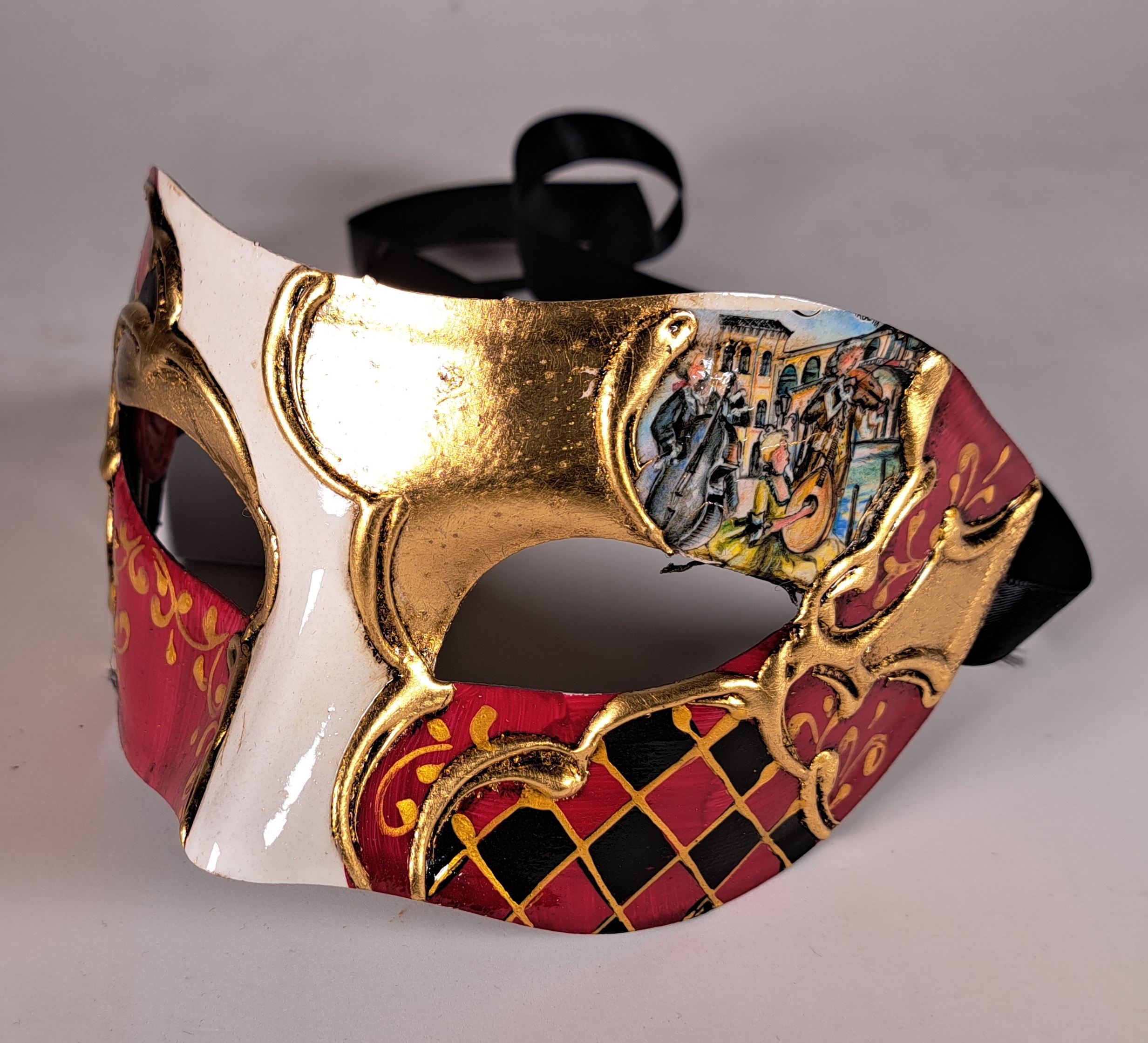 Venezianische Maske Columbine VENEZIA rot-gold