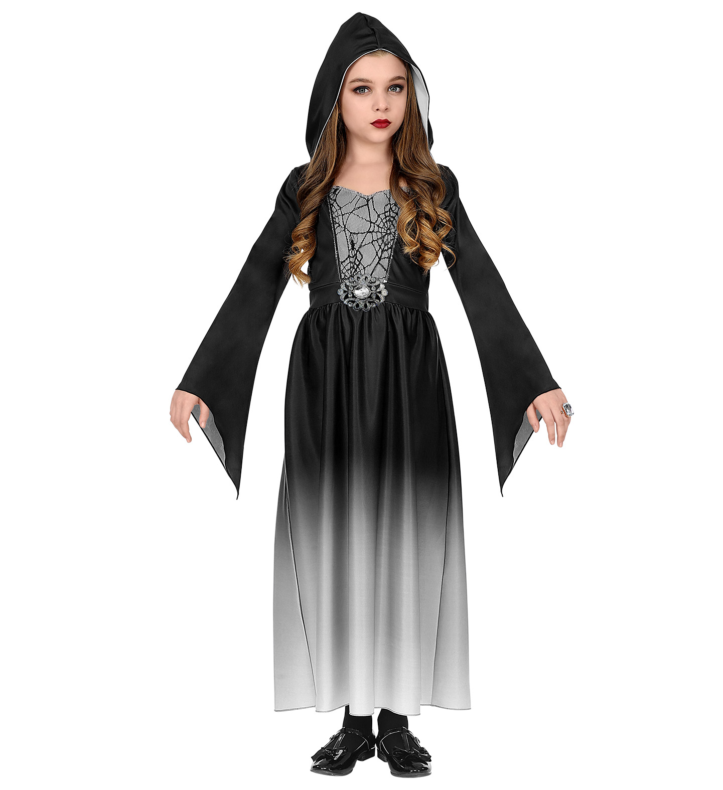 Gothic Girl  Gr.128 graues Kleid mit Kapuze