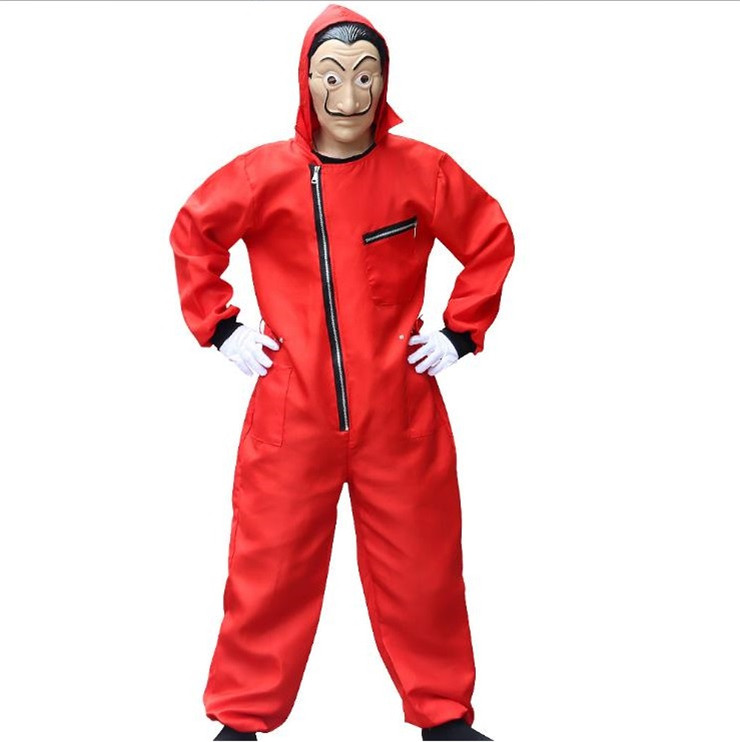 Roter Overall mit Kapuze und Maske XL / XXL für Erwachsene