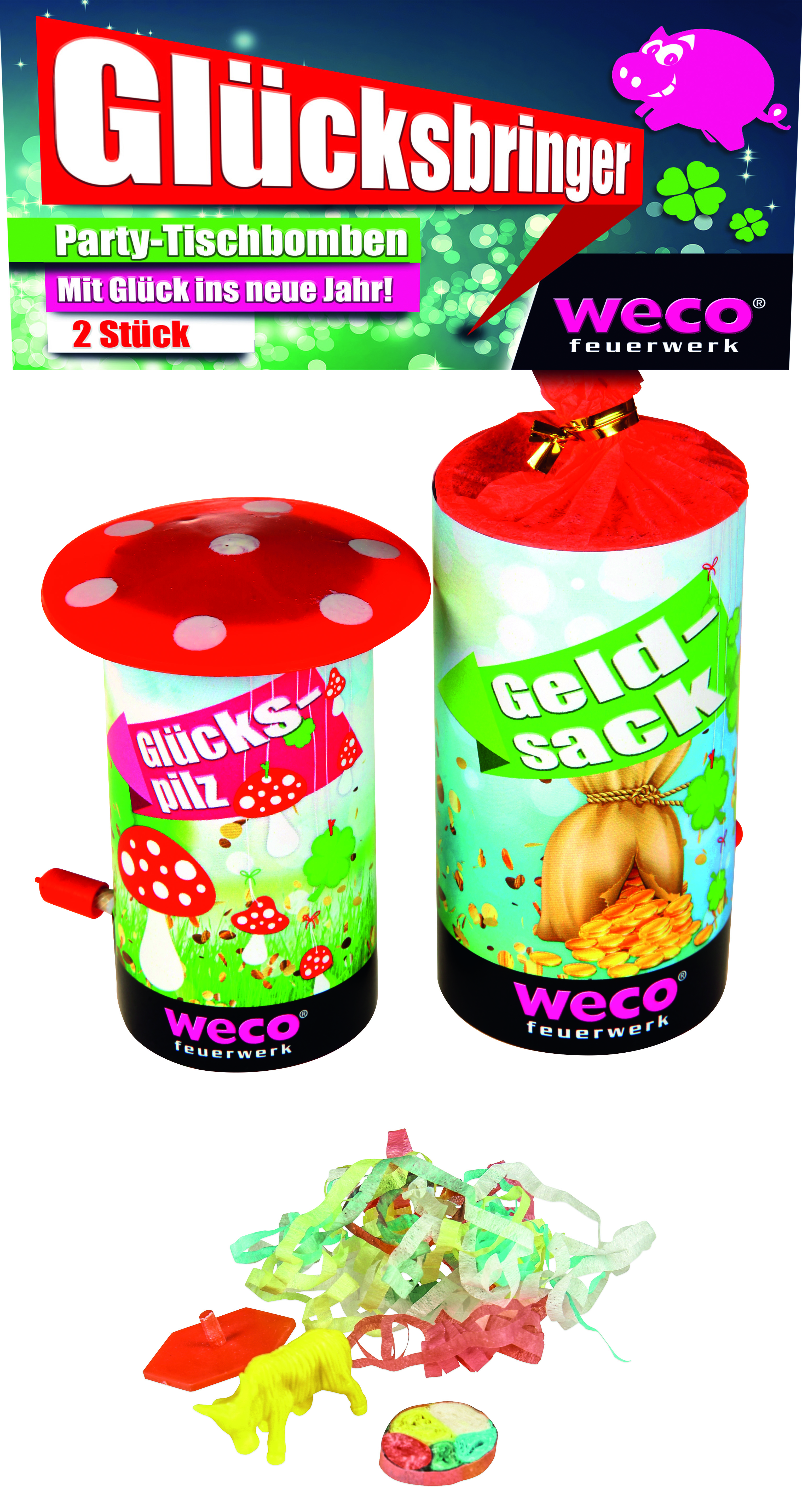 Tischbombe Glücksbringer Packung mit 2 Stück
