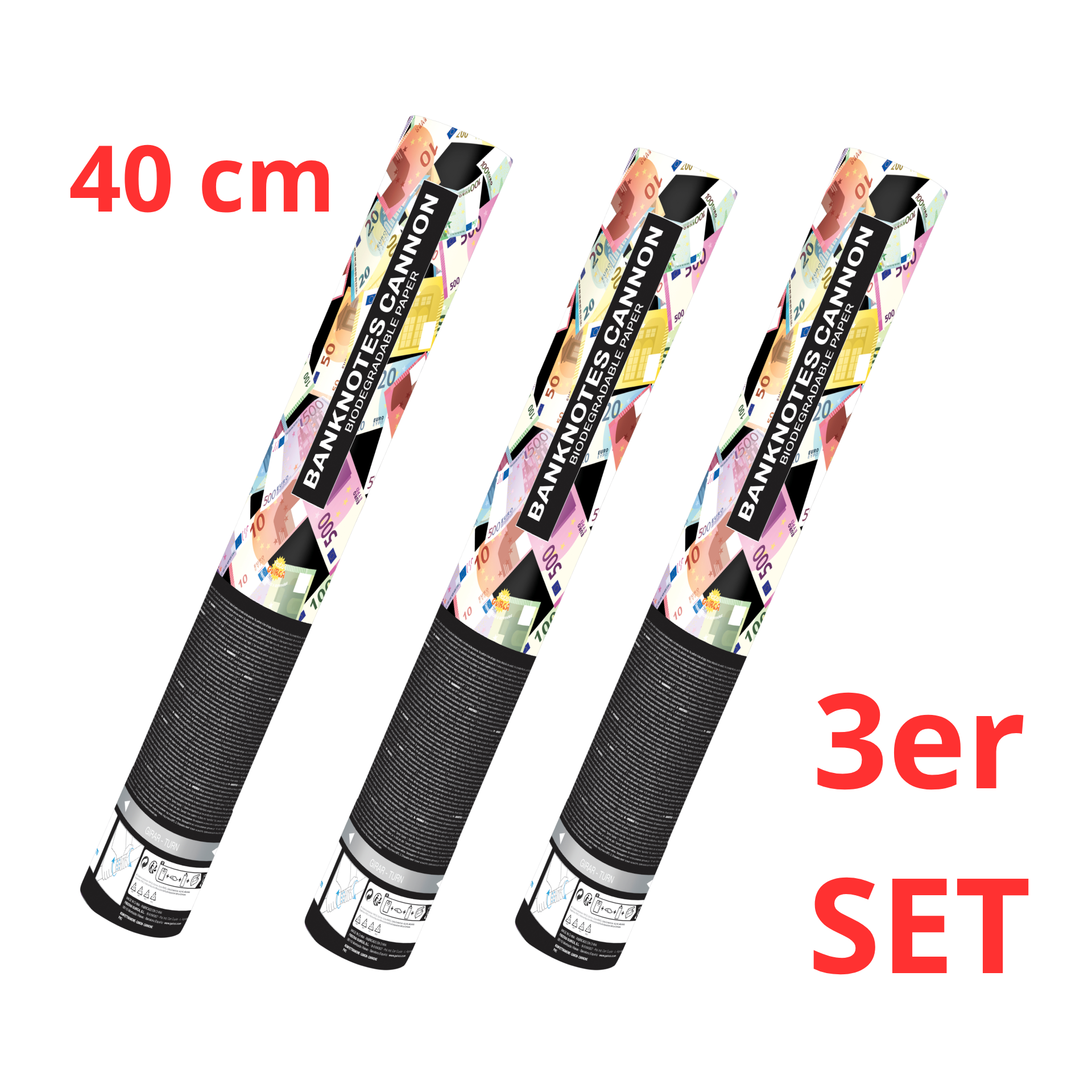 3er Packung  Shooter 40cm mit Papier EURO Mini Noten