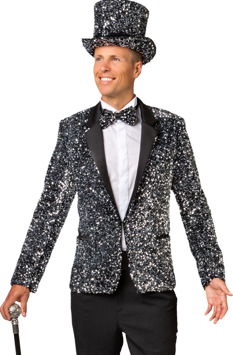 Glitzer Jackett mit Silber Pailletten deluxe Größe 50