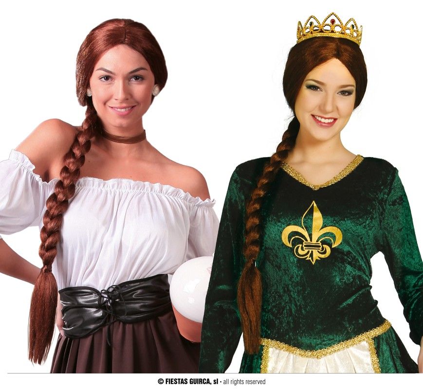 Braune Perücke mit langem Zopf Lara