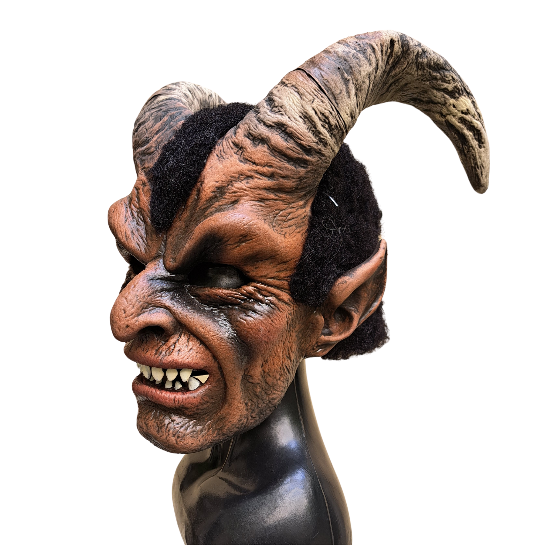 Krampus Maske natur-braun mit schwarzen Plüsch Haar