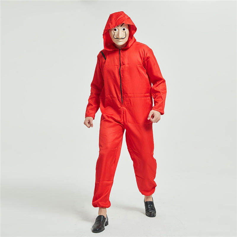 Roter Overall mit Kapuze und Maske Gr. 135cm