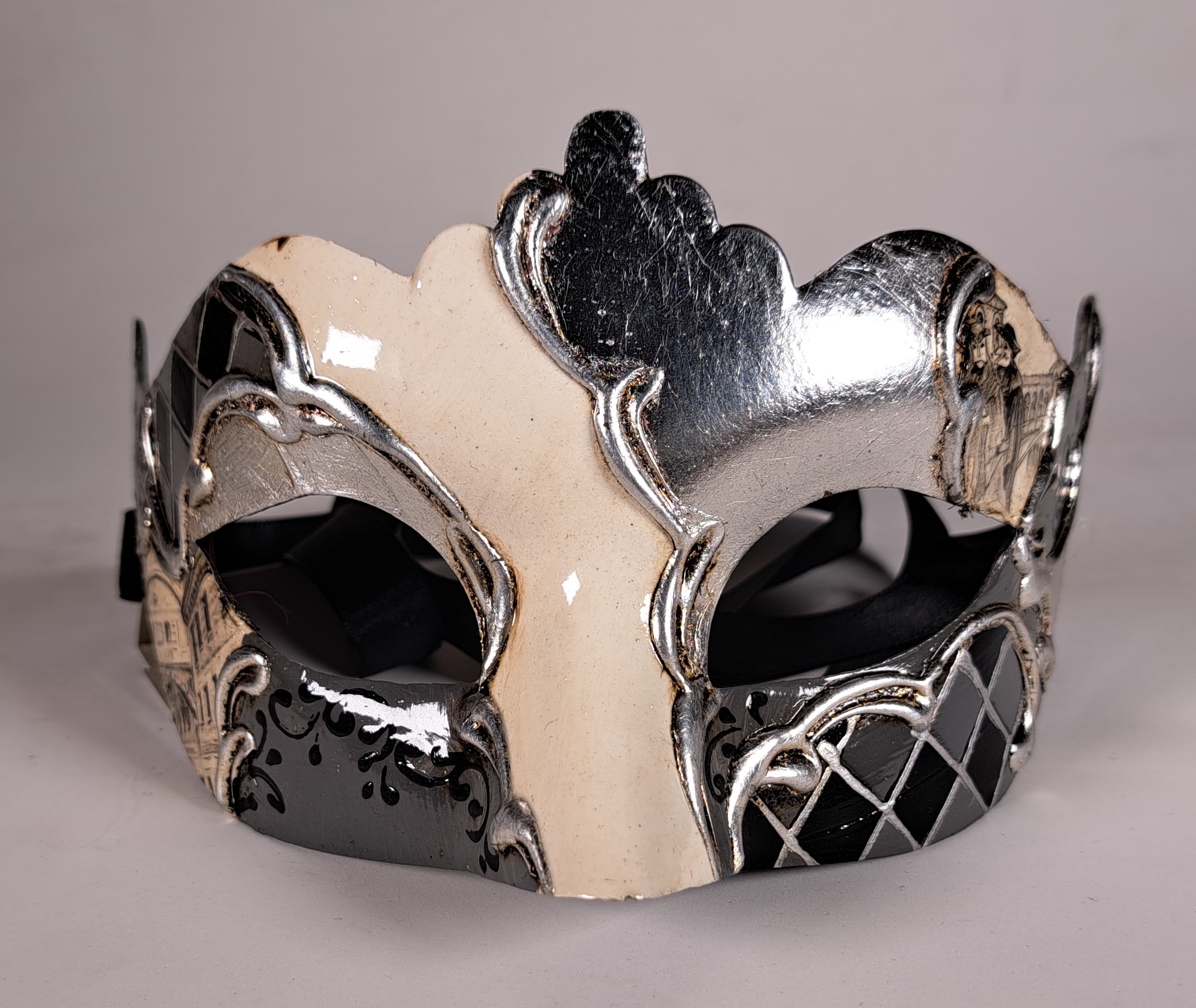 Venezianische Maske Columbine Punta VENEZIA silber-schwarz
