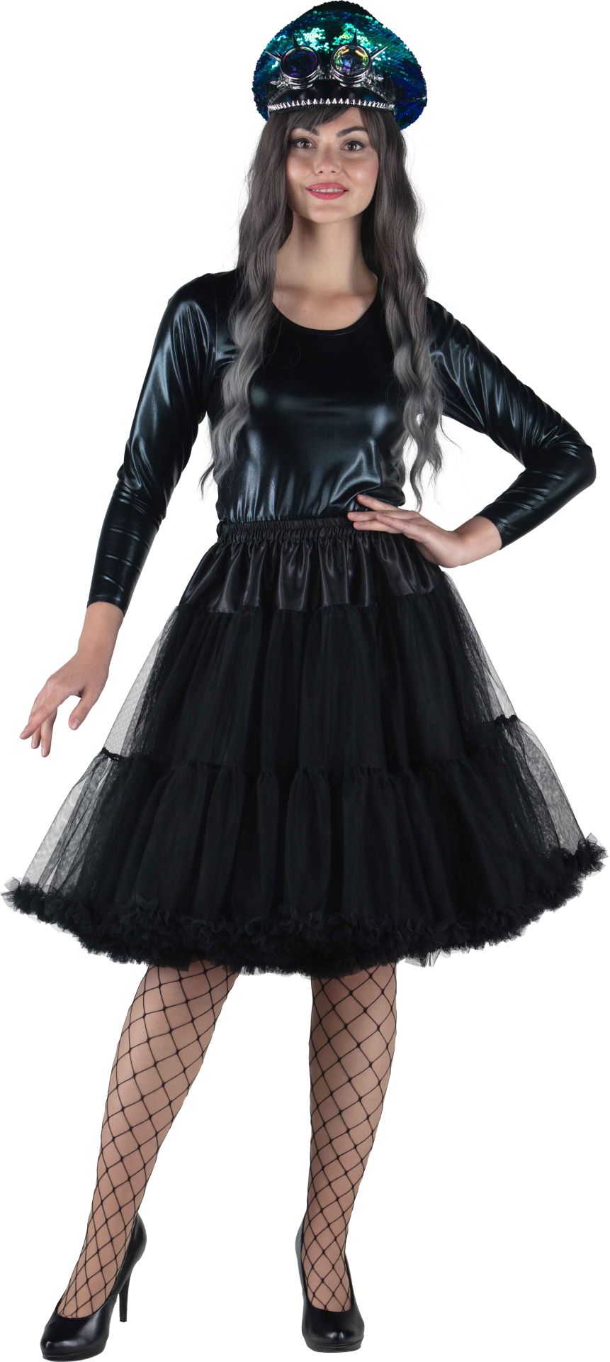 Petticoat lang mit Rüschen schwarz  OSZ