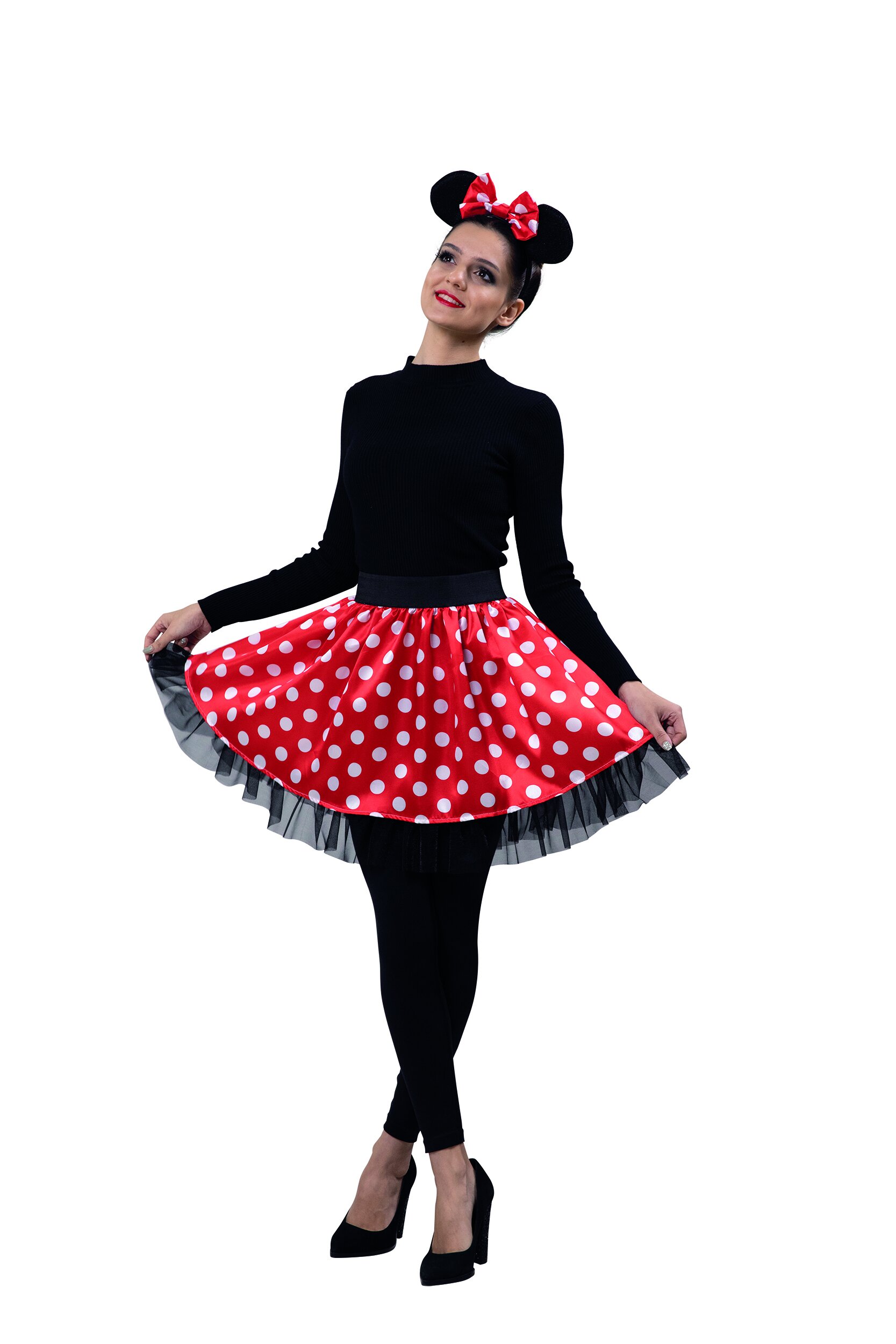 Comic Maus Rock rot-weiß f.Erwachsene mit Ohren