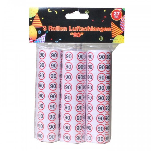 3er Pkg. Luftschlangen 90er Geburtstag