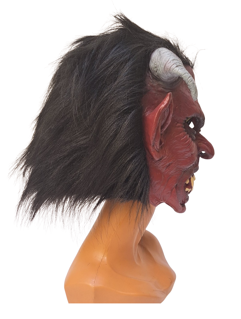 Krampus Maske für Kinder Gummi mit grauen Hörnern