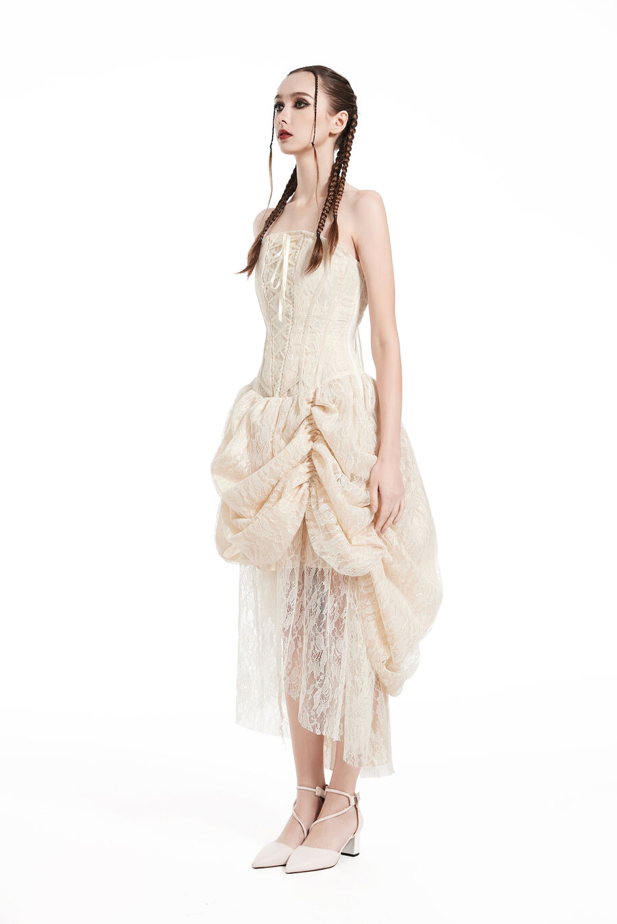 Corsage Kleid beige  S  Gr.34/36