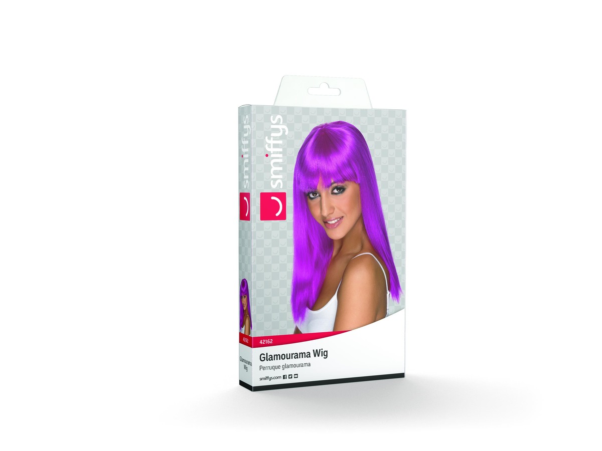 Neon-purple Langhaar Perücke mit Stirnfransen