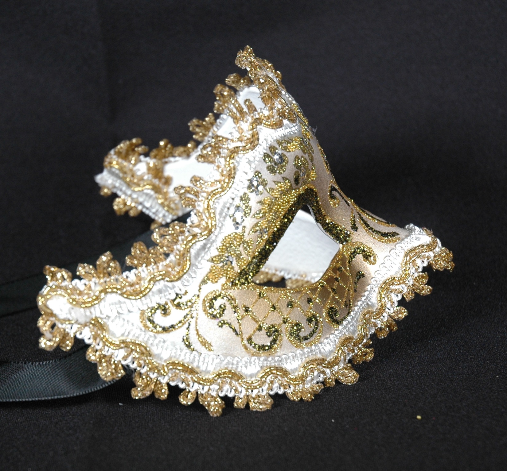 Venezianische Maske Columbine "Punta-Giada" gold-weiß