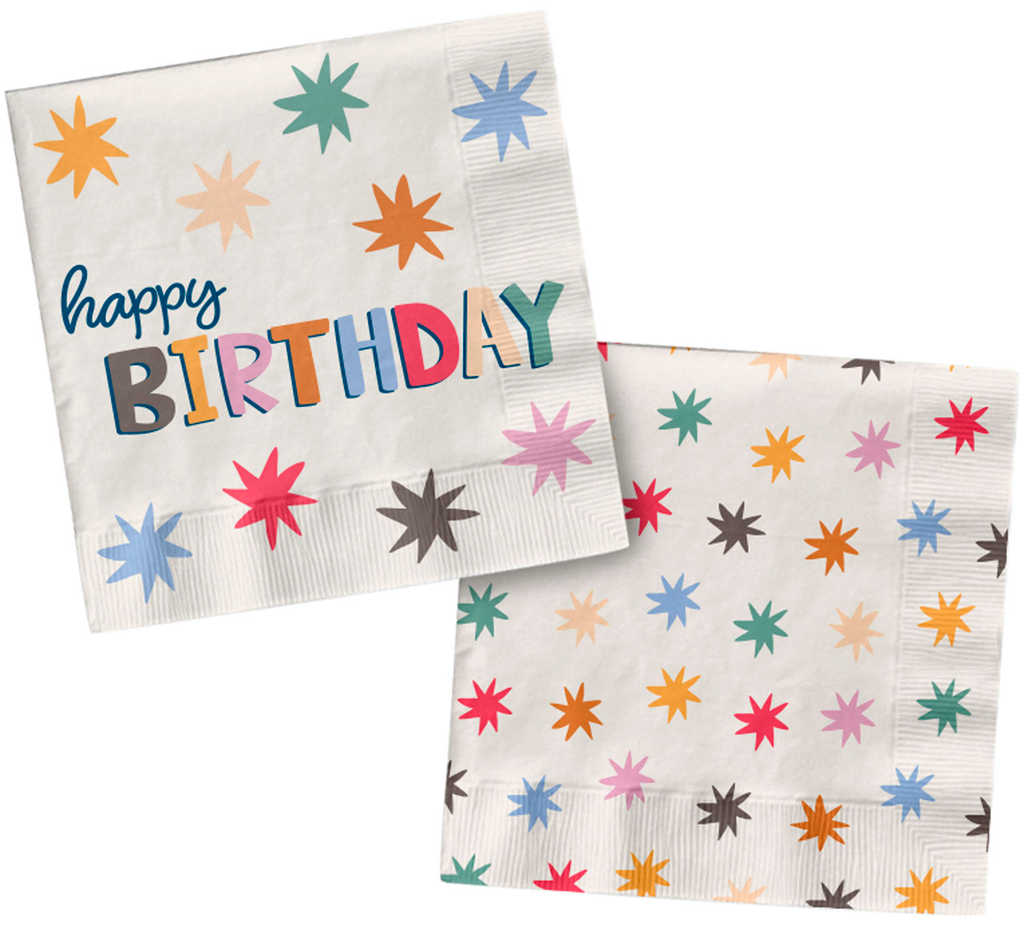 Happy Birthday Servietten mit bunten Sternen 22x22cm