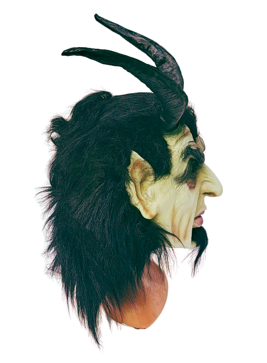 Krampus Gummi Maske hautfarben mit lange Hörner