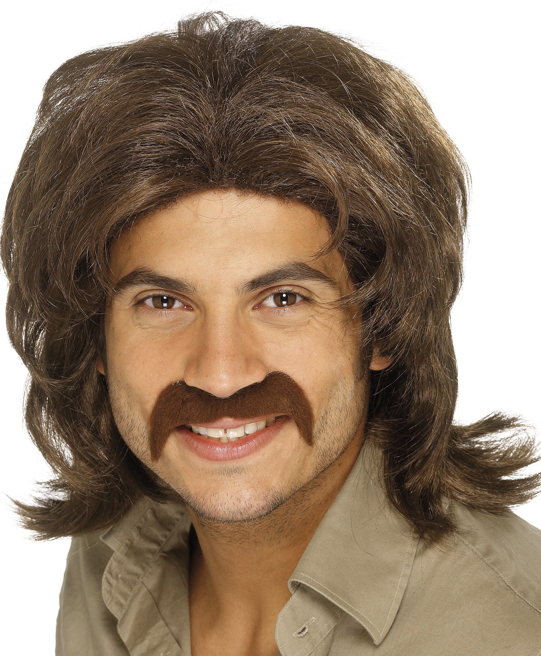 70er Jahre Retro Perücke braun mit Bart