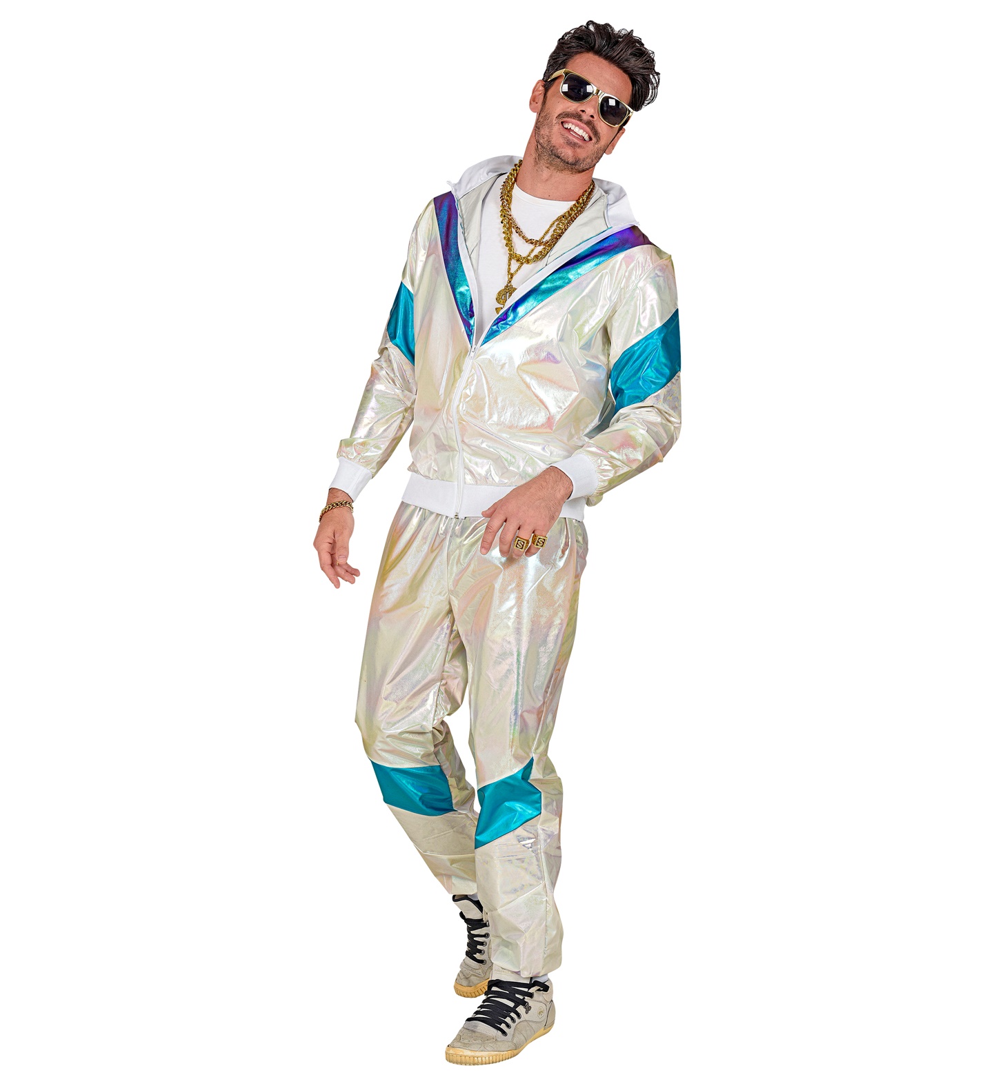 80er Jahre Trainingsanzug MEDIUM holographic-silber Design