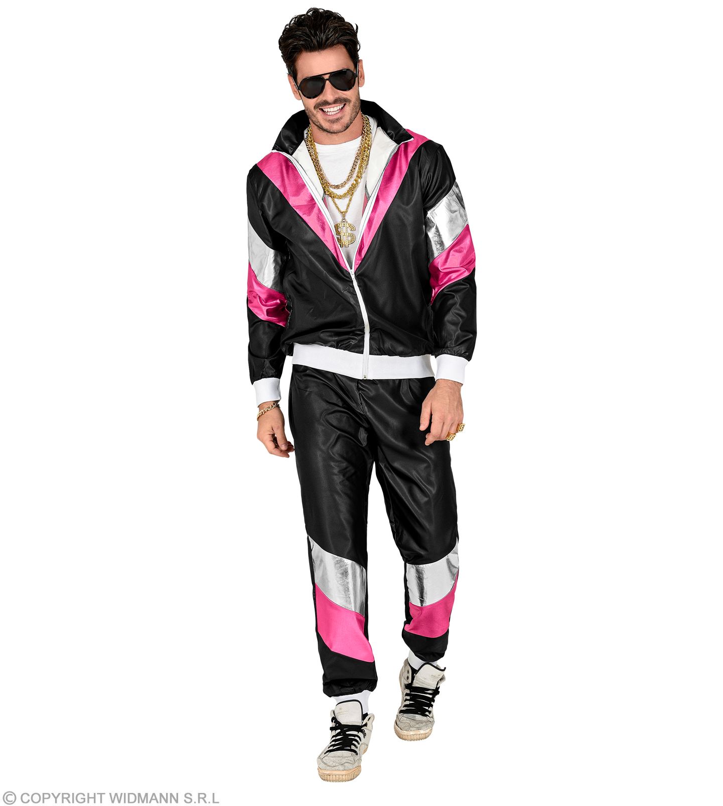 80er Jahre Trainingsanzug LARGE schwarz-pink