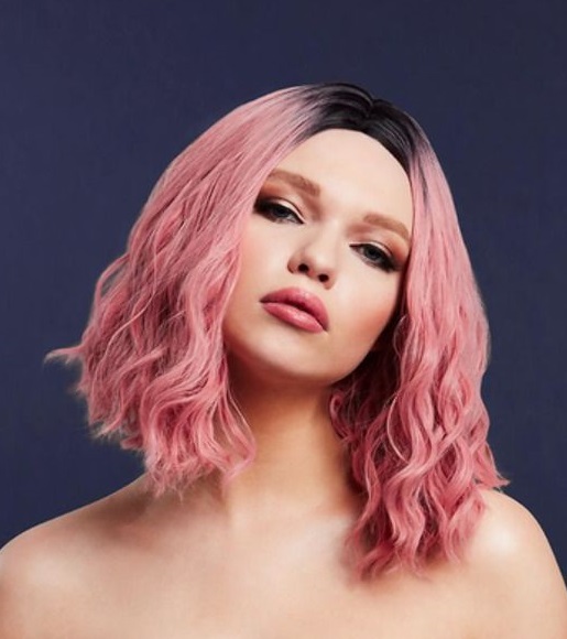 Wavy long  Bob Perücke matt-pink CARA Premium Qualität