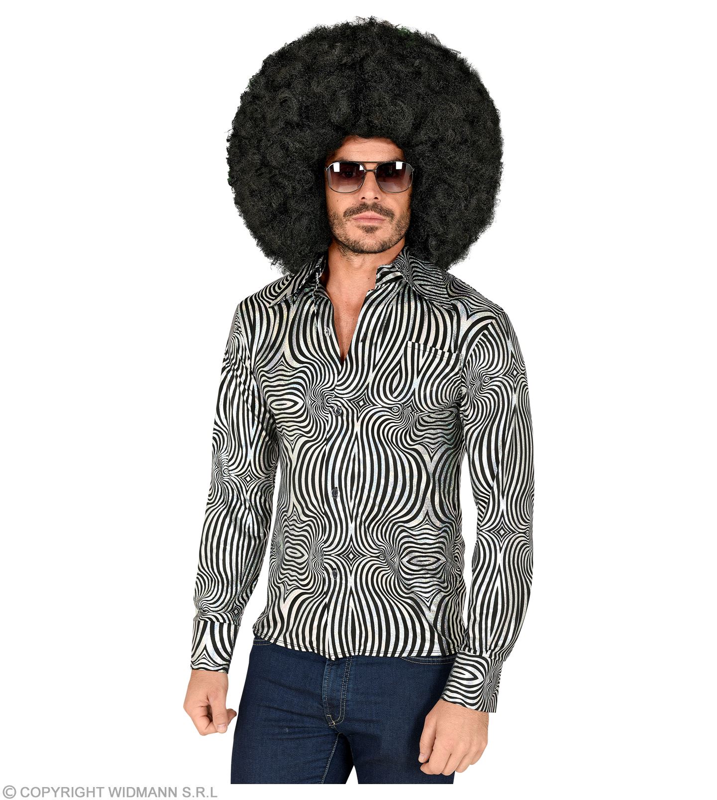70er Disco Shirt  L/XL silber-schwarz