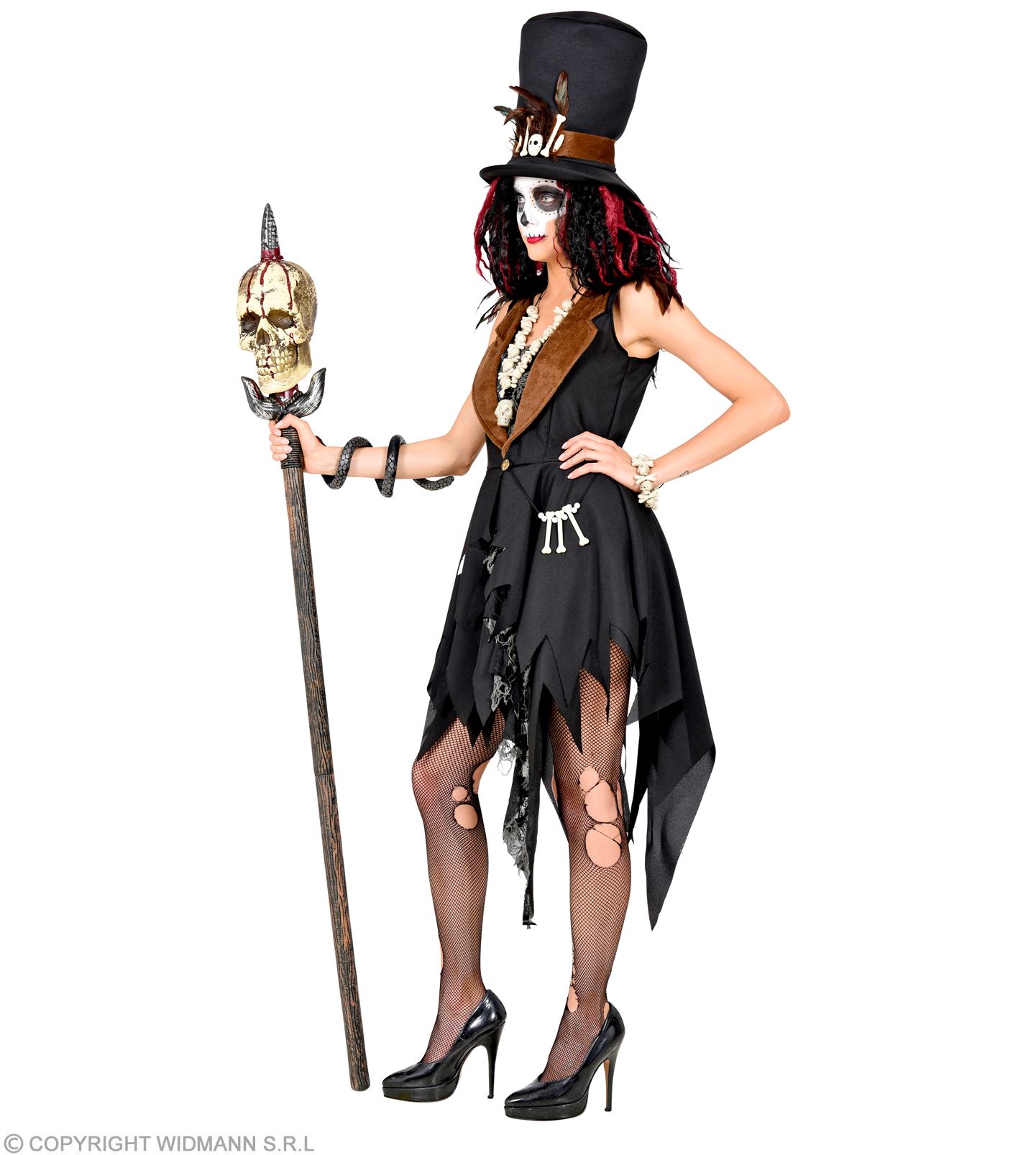 Voodoo Priesterin Kleid mit Hut MEDIUM