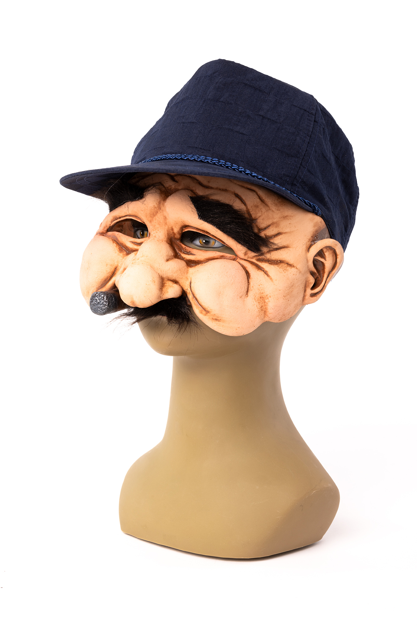 Latex Halbmasken "Stan" mit Kappe, Schnurrbart und Zigarre