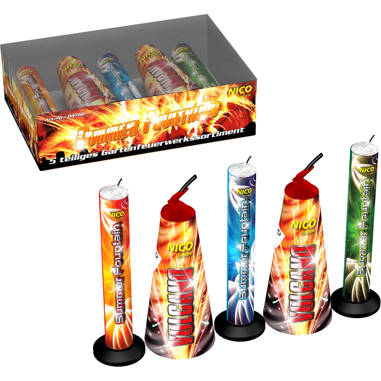 5 Stück Fontänen/Vulkan Mix Jugendfeuerwerk