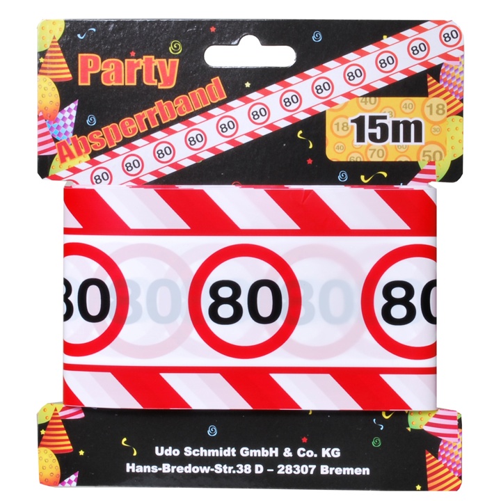 Dekor Absperrband rot-weiß 80. Geburtstag