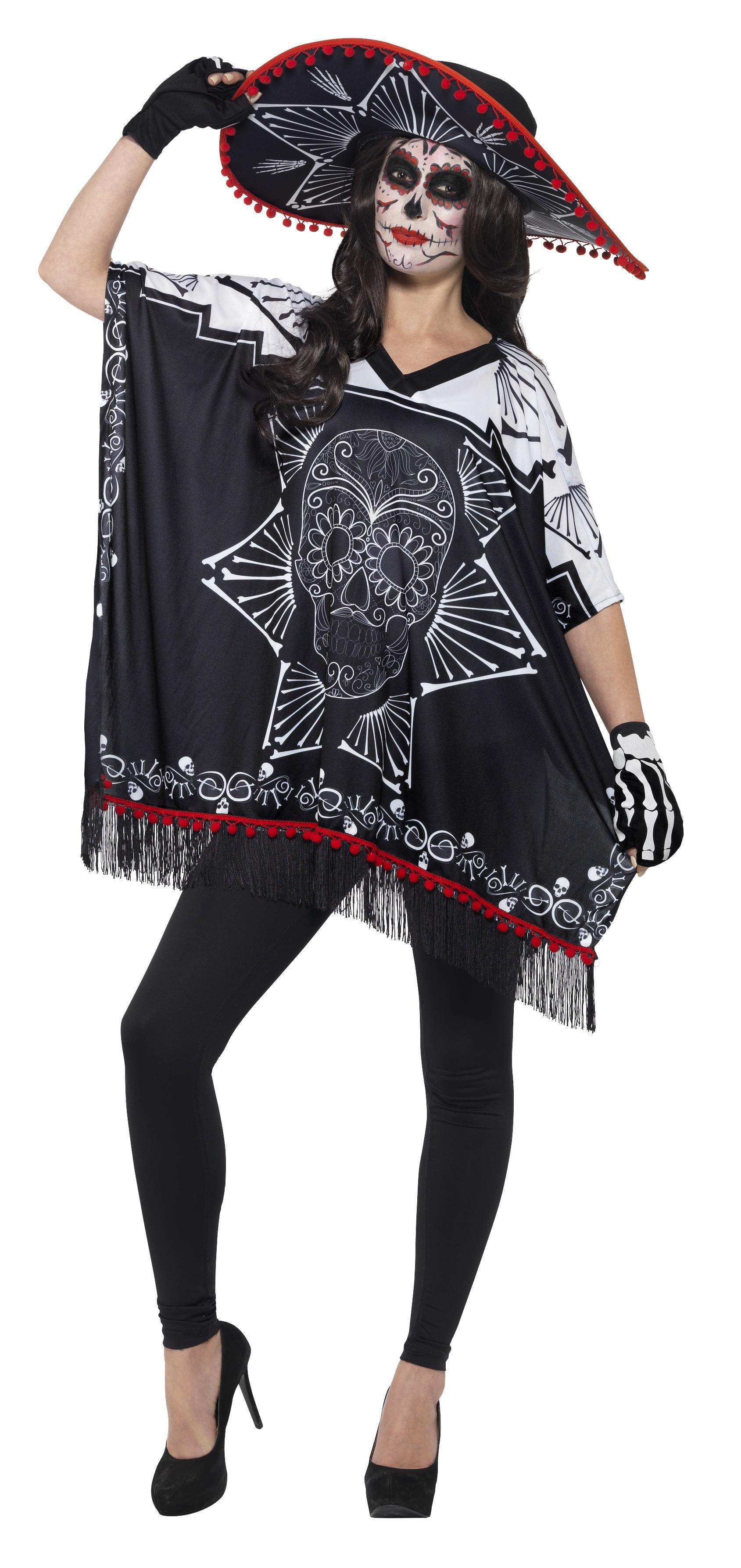 Day of the Dead Poncho m.Hut, Handschuhe OSZ