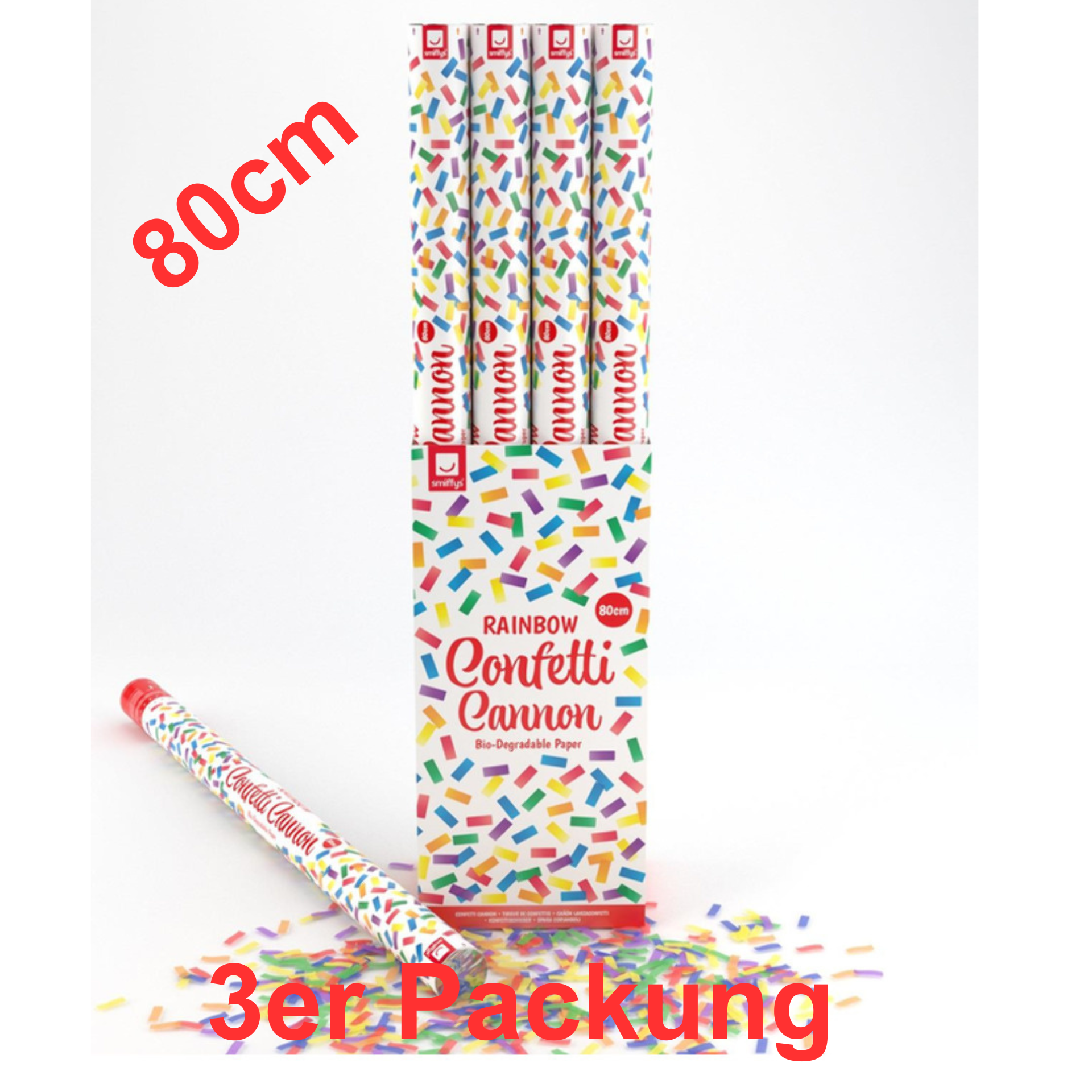 3 Stück Konfetti Kanonen Rainbow 80cm bio abbaubares Papier
