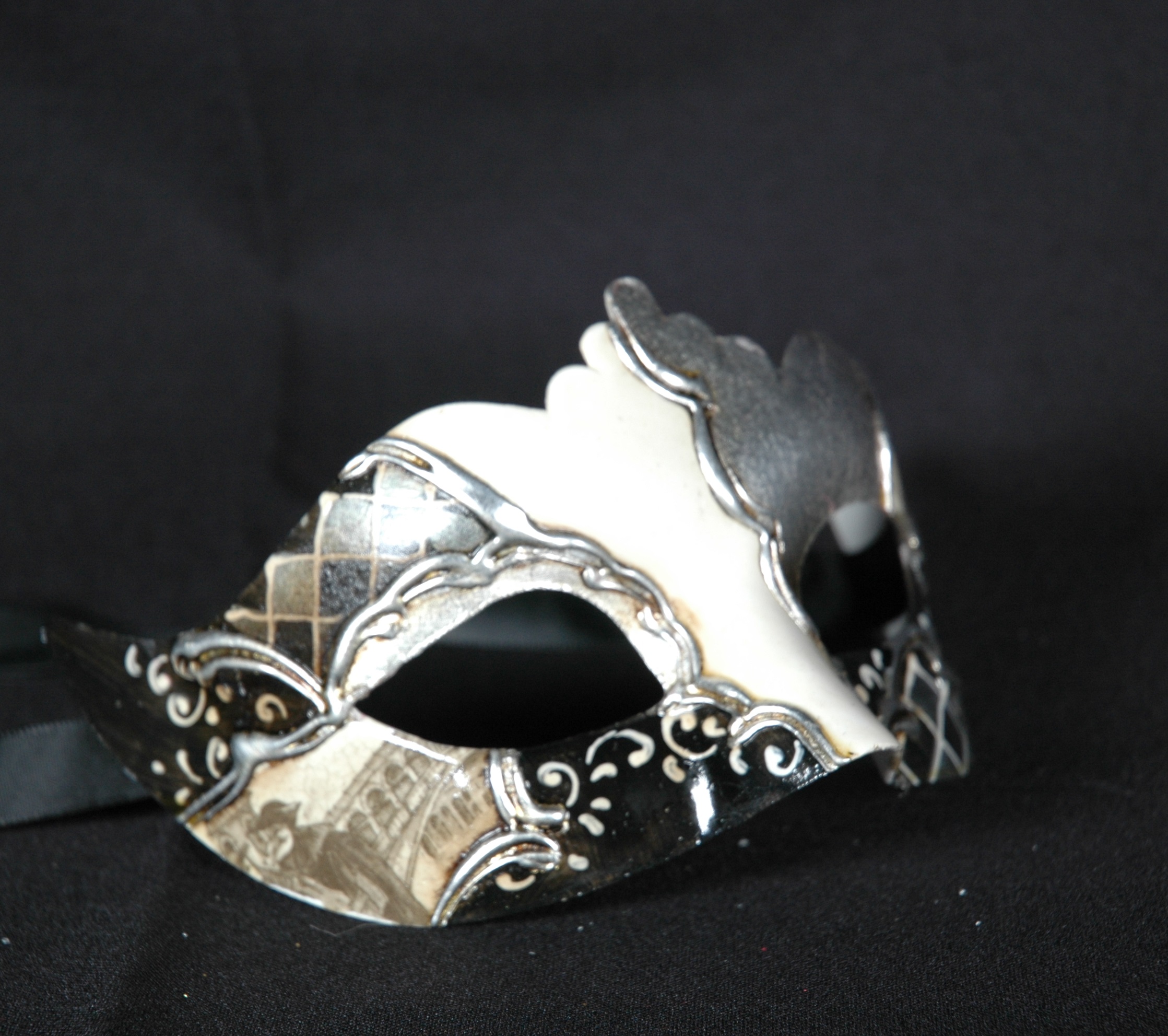 Venezianische Maske Columbine Punta VENEZIA silber-schwarz