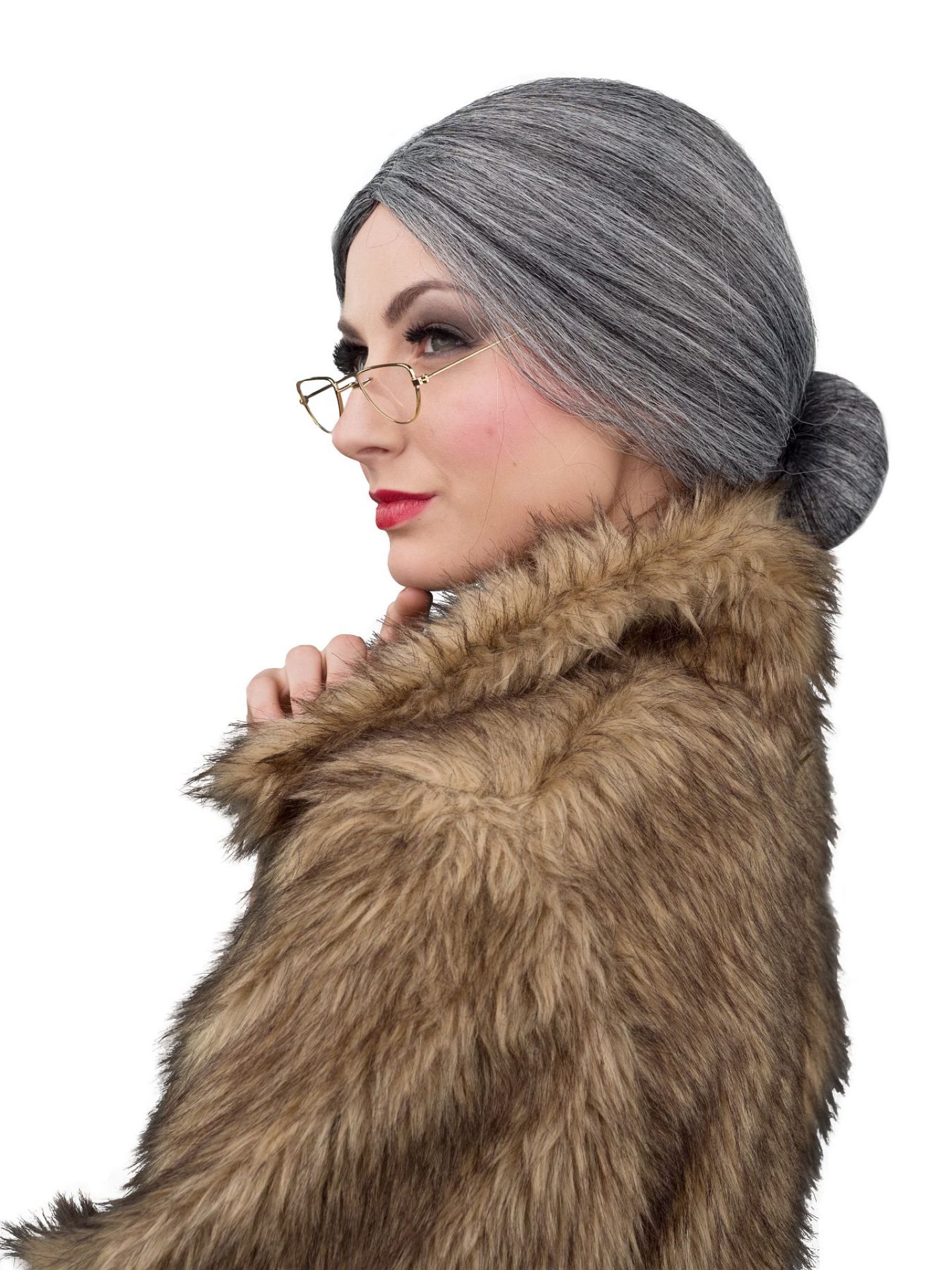 Graue Großmutter Perücke  dunkelgrau