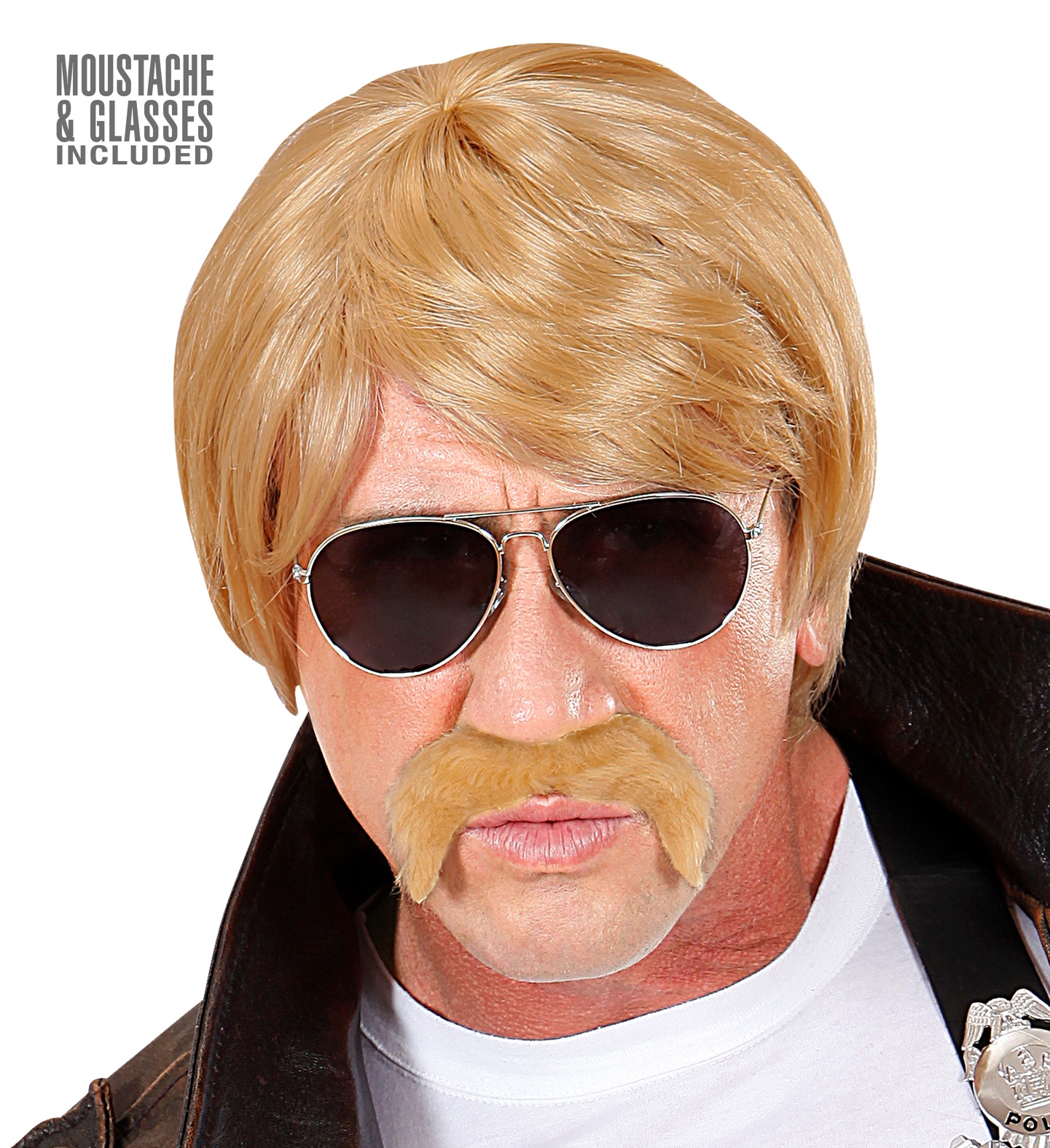 Geheimagent Perücken Set blond mit Bart und Brille