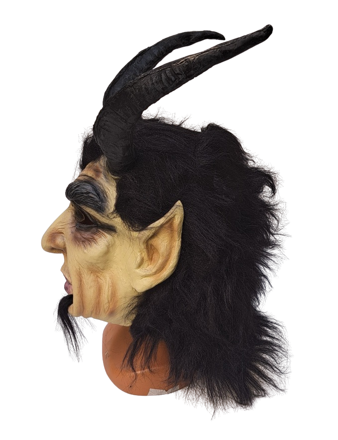 Krampus Gummi Maske hautfarben mit lange Hörner