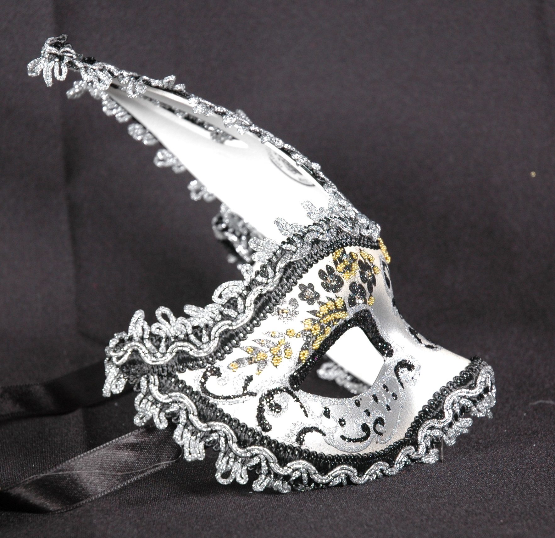 Venezianische Maske Columbine ONDA "Giada" silber-weiß