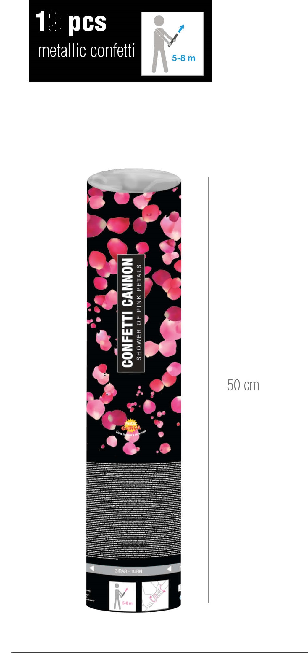 3er Packung Konfetti Shooter mit Rosenblätte 50cm pink