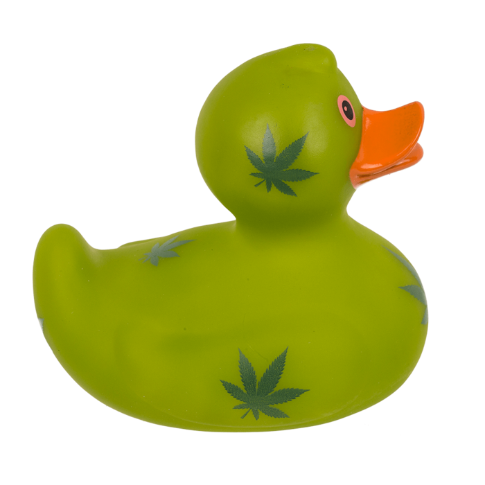 Cannabis Badeente ca. 10,5cm grün mit Hanfblätter