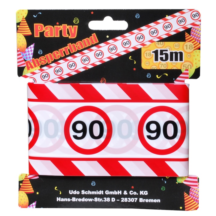 Geburtstags Deko Absperrband "90er" rot-weiß