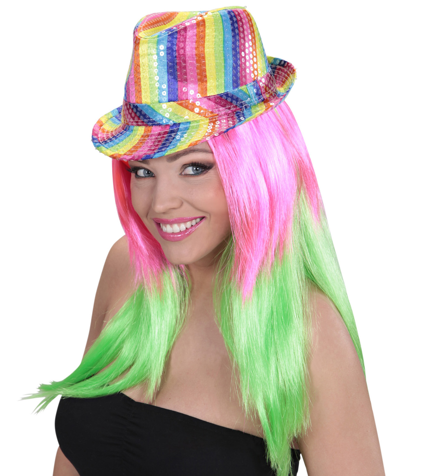Pailletten Hut in Regenbogen Farben