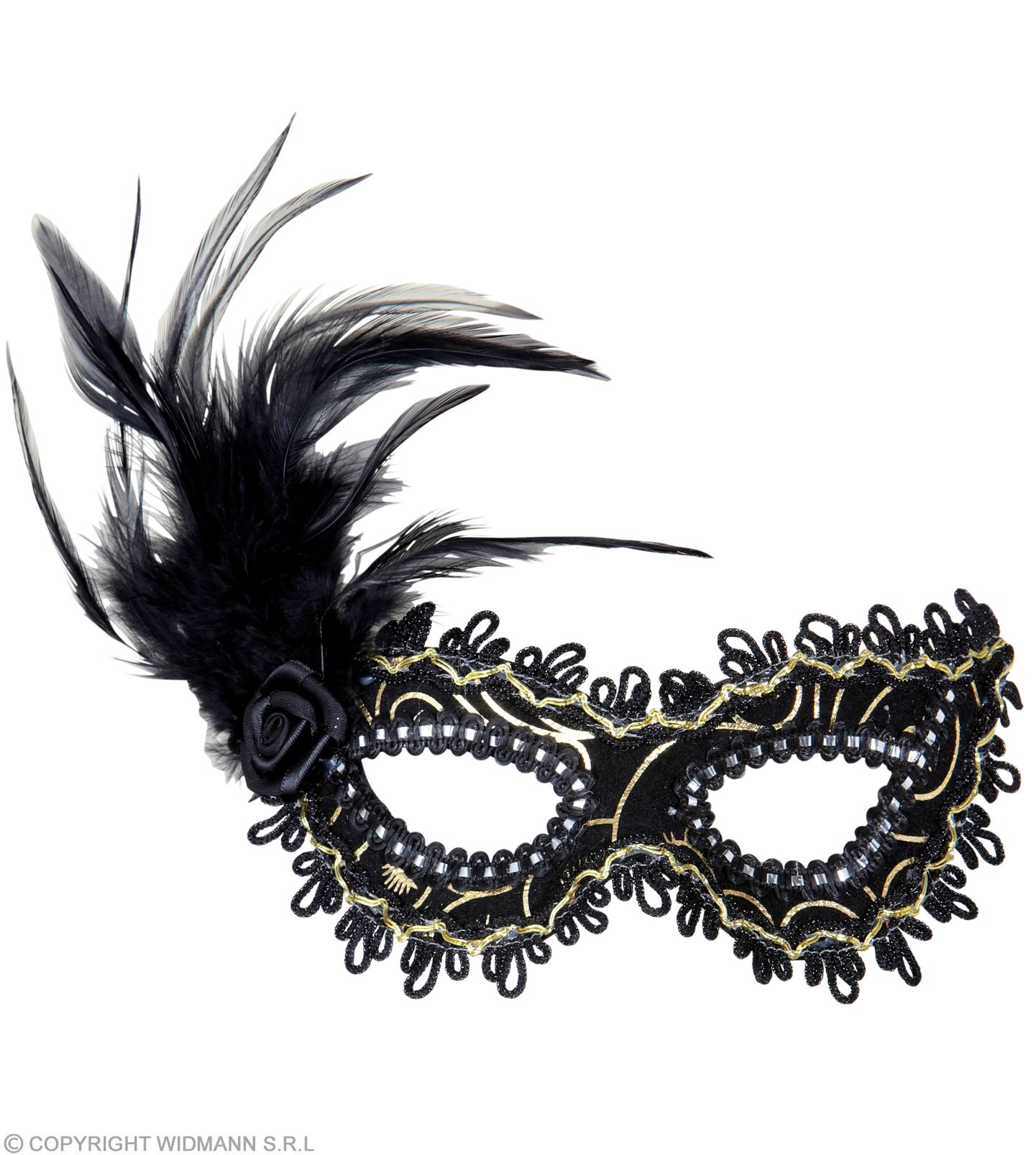 Venezianische Maske schwarz mit Federn