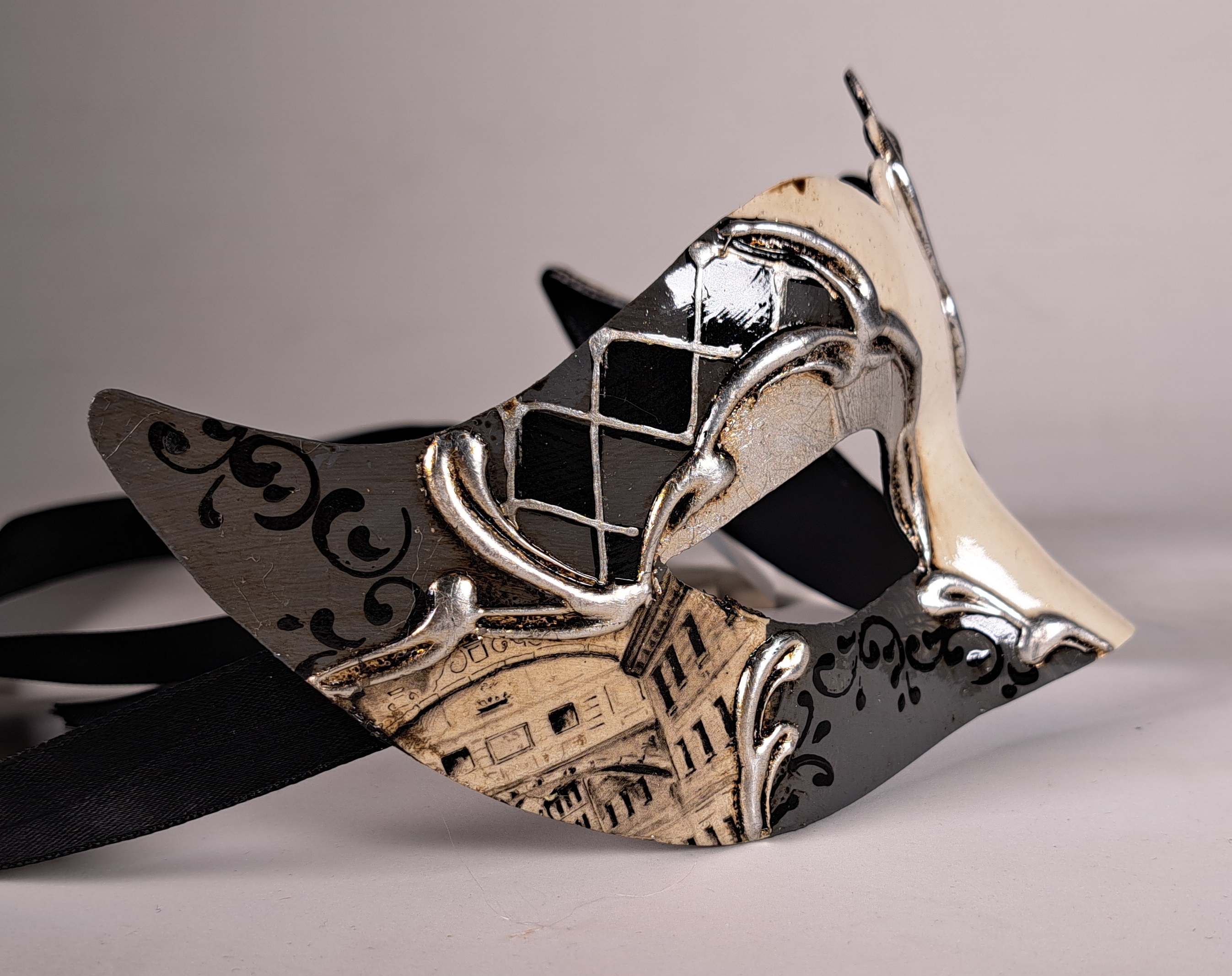 Venezianische Maske Columbine Punta VENEZIA silber-schwarz