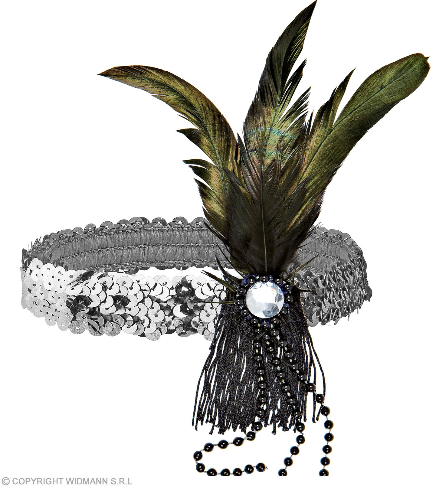 Glitter Stirnband m.Feder silber