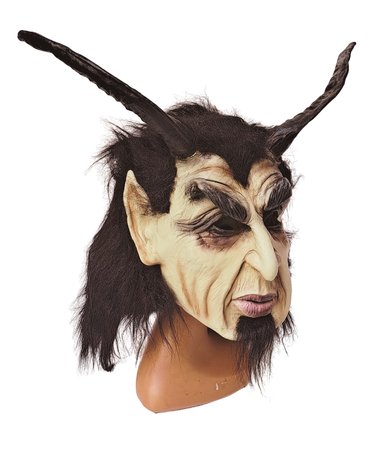 Krampus Gummi Maske hautfarben mit lange Hörner