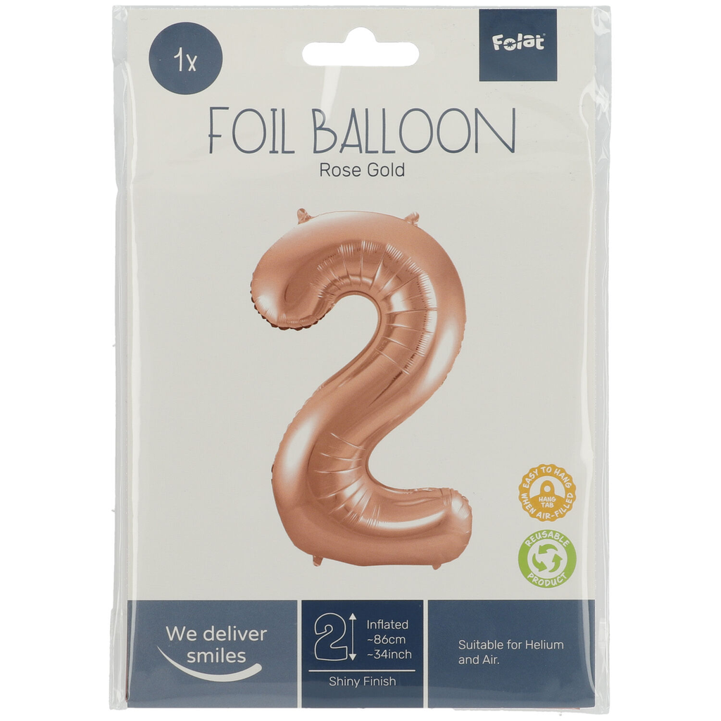 Zahlenballon "2" rose-gold  86cm Folie