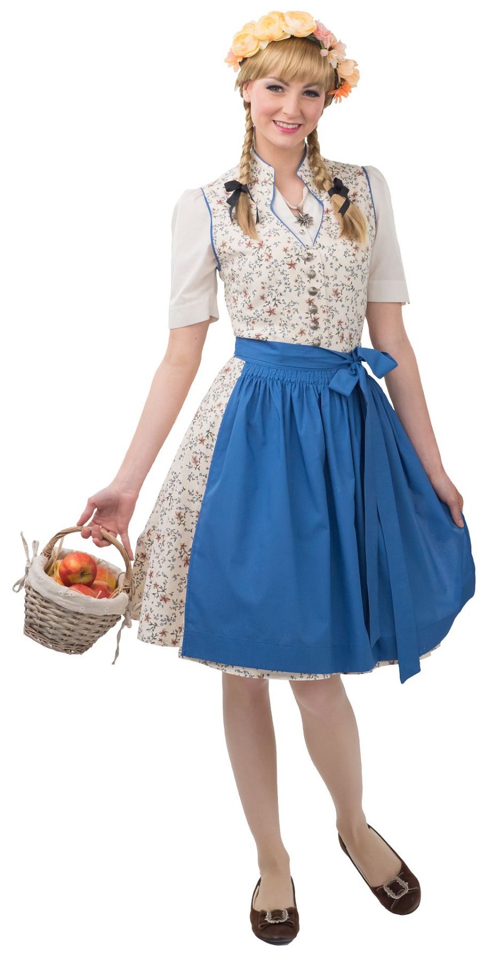Dirndl beige-blau Kleid, Bluse u.Schürze  Gr. 40