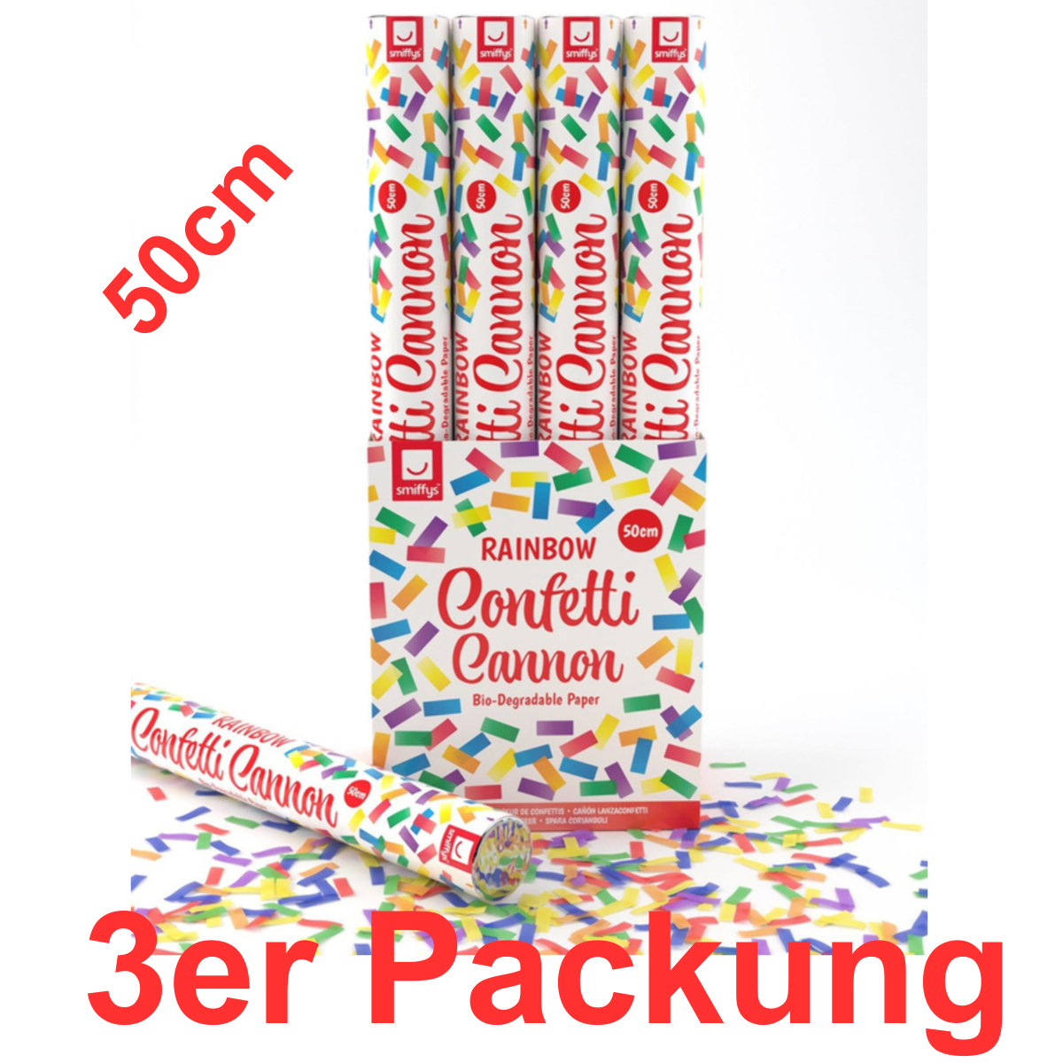 3er Packung Konfetti Shooter Rainbow 50cm bio abbaubares Papier