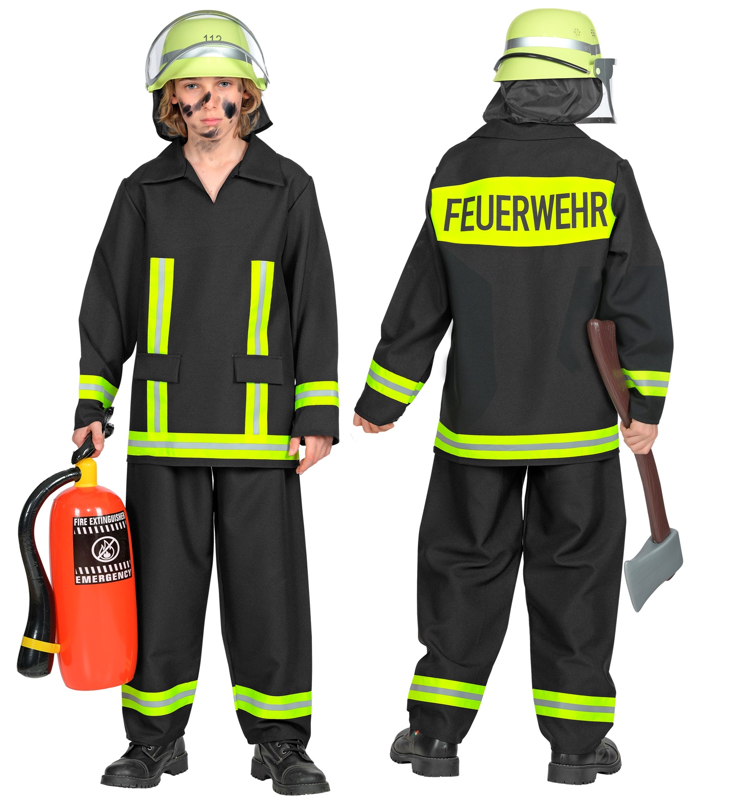Feuerwehr Mann Kostüm schwarz Größe 116