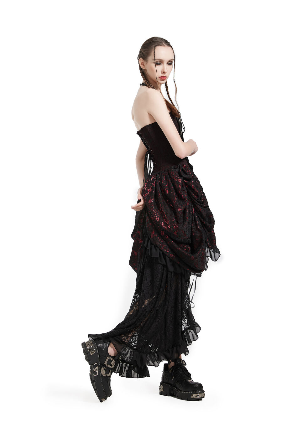 Corsage Kleid rot-schwarz  XL  Gr.42/44