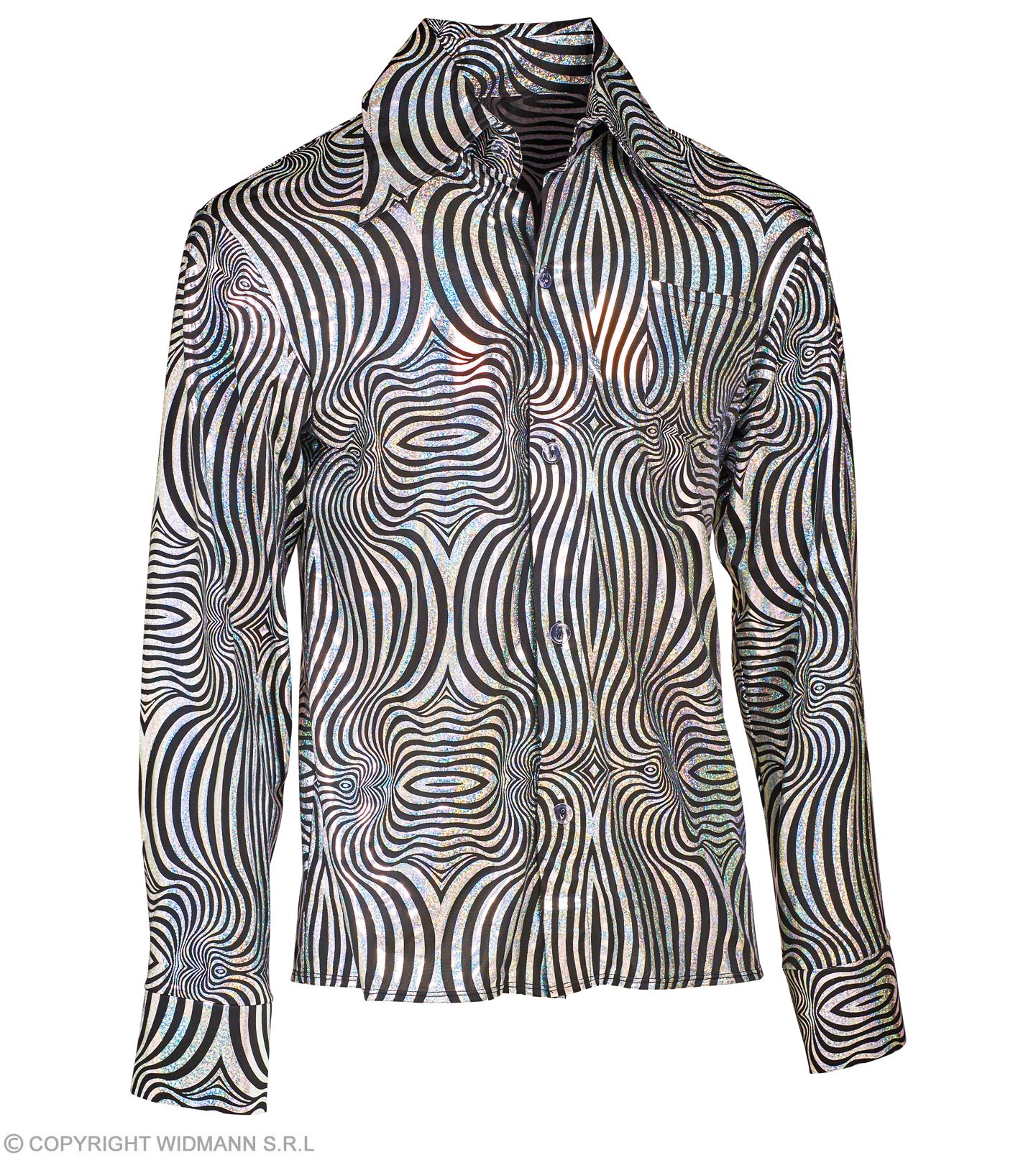 70er Disco Shirt  S/M silber-schwarz